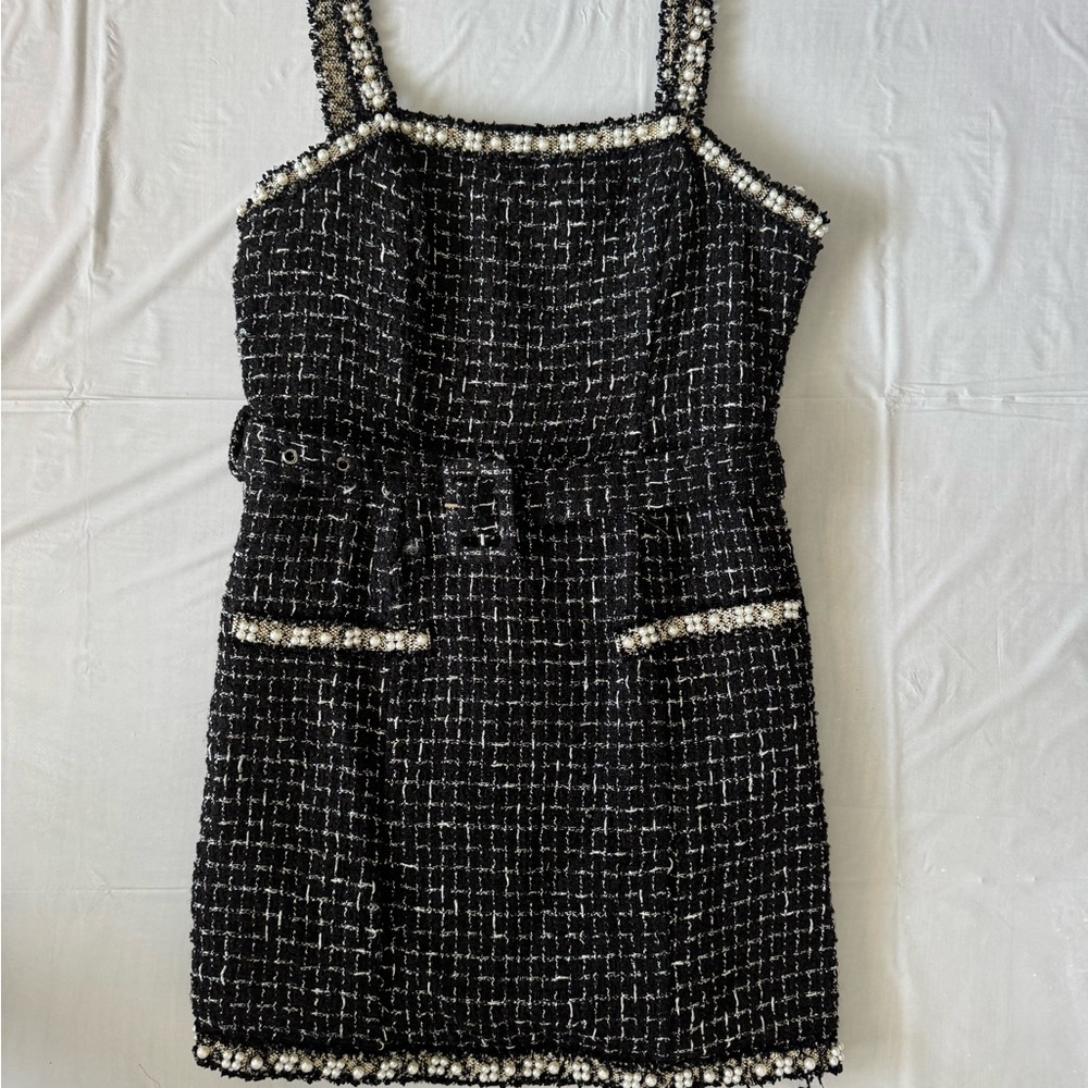 Elegant Black and White Tweed Dress